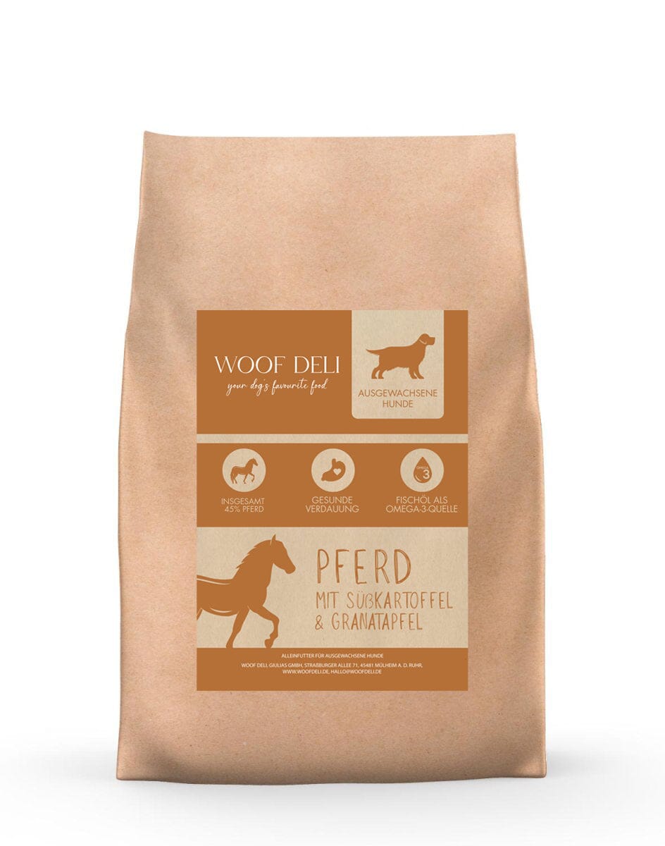 Pferd mit Süßkartoffel & Granatapfel - Trockennahrung hypoallergen WOOF DELI
