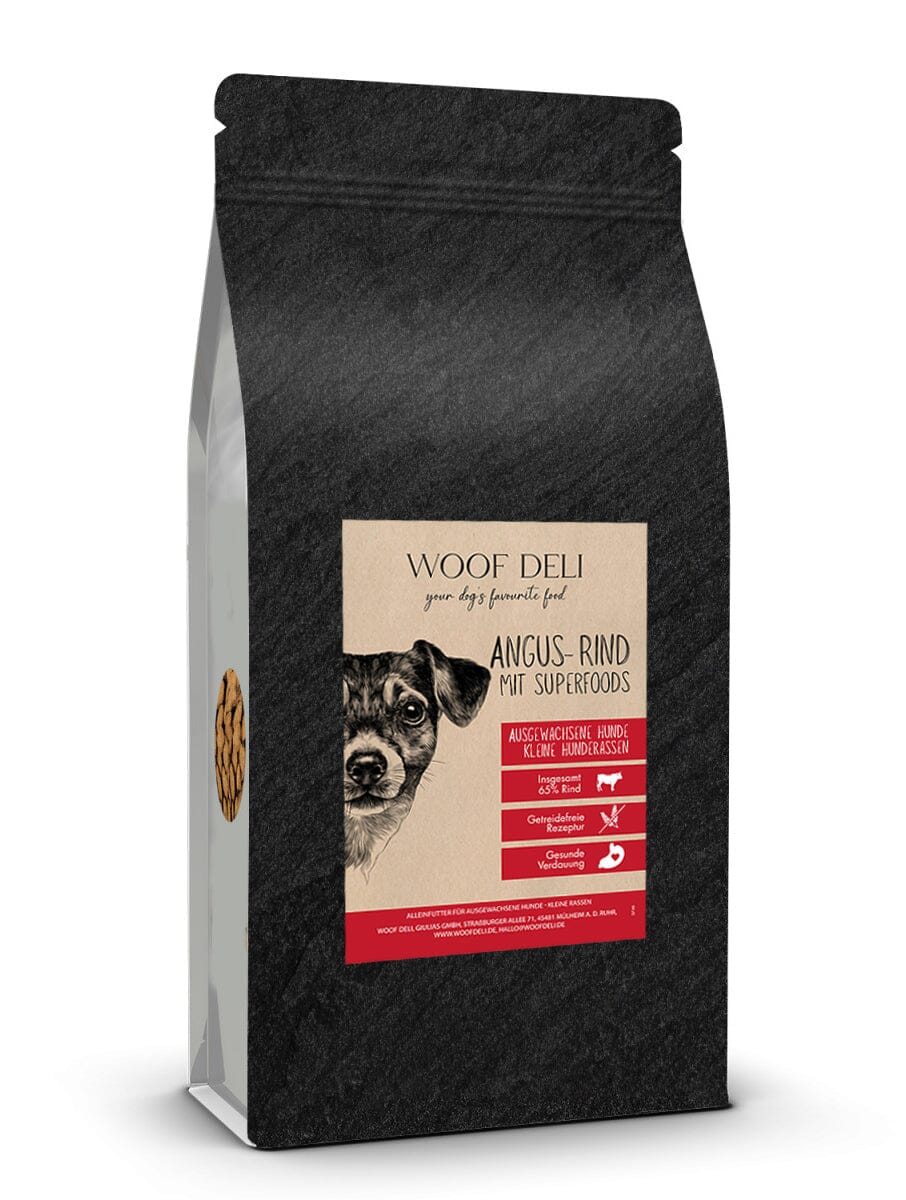 Angus Rind mit Superfoods - Trockennahrung Mini WOOF DELI 